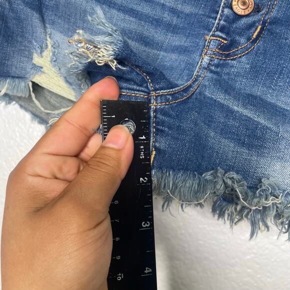 American Eagle Womens Shorts Size 8 Hi Rise Shortie Denim Blue Button Fly - Picture 8 of 14